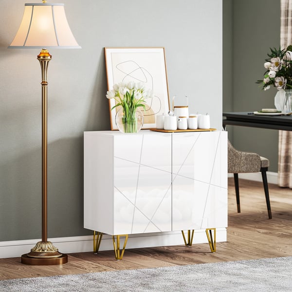 Vardagsrumsskåp - Sideboard/Skänk - 2 Dörrar - Justerbara Hyllor - 80x40x75 cm - Trä - Modern Minimalistisk - Montering Krävs - Vit