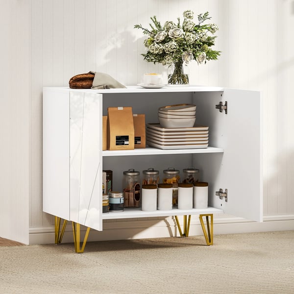 Vardagsrumsskåp - Sideboard/Skänk - 2 Dörrar - Justerbara Hyllor - 80x40x75 cm - Trä - Modern Minimalistisk - Montering Krävs - Vit