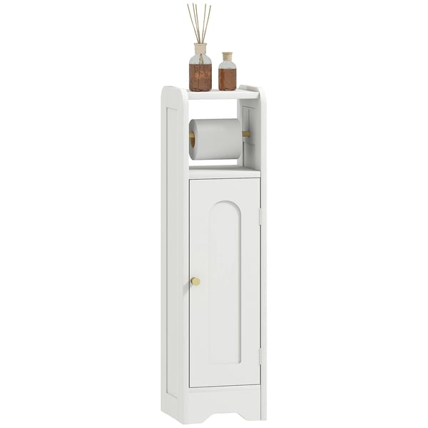 Badrumsskåp - Smalt fristående skåp - Justerbar hylla - Toalettpappershållare - Melamin - 21x20x79 cm - Vit Badrumsskåp - Smalt fristående skåp - Justerbar hylla - Toalettpappershållare - Melamin - 21x20x79 cm - Vit