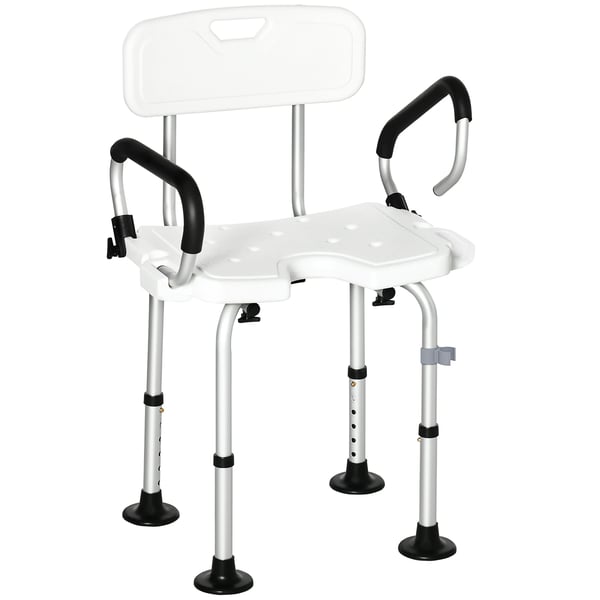 Duschstol - Med justerbara armstöd - Höjdjusterbar - Halkskydd - 54×52×70–82 cm - Max 136 kg - Vit