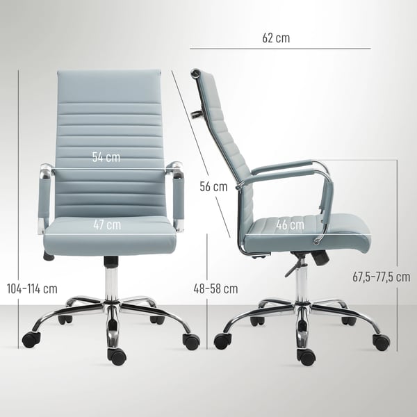 Kontorsstol - Svängbar skrivbordsstol - Ergonomisk - Höjdjusterbar - Gungfunktion - Hög rygg - Armstöd - Syntetläder - Ljusgrå