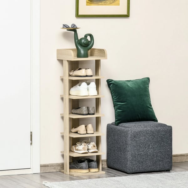 Skoställ - Skohylla - Smal - 7 Nivåer - För 6 Par - 32×30×104 cm - Trä - Natur