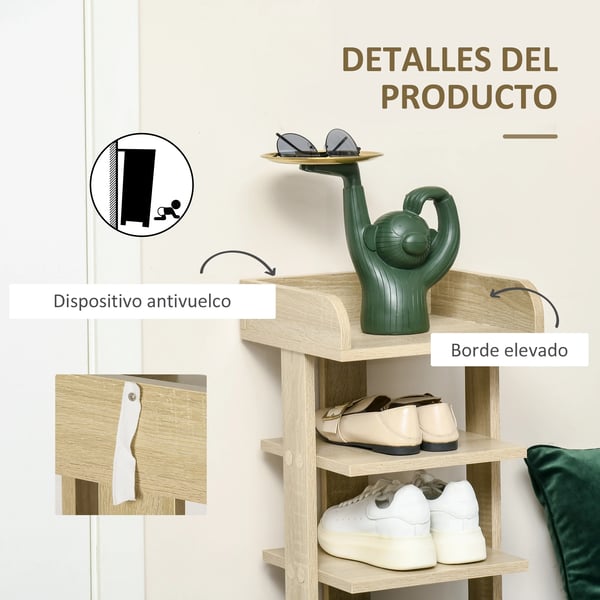 Skoställ - Skohylla - Smal - 7 Nivåer - För 6 Par - 32×30×104 cm - Trä - Natur