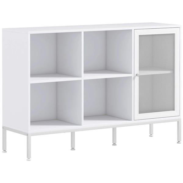 Köksskänk - Sideboard - Gallerdörr - 4 öppna fack - Justerbar hylla - Melamin - 120 x 37 x 81,5 cm - Vit