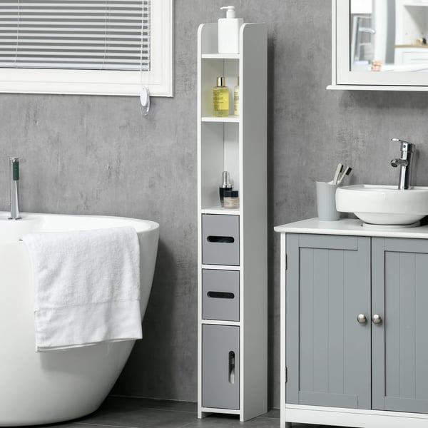 Badrumshögskåp - Förvaringsskåp - 3 Dörrar - 3 Hyllor - Fristående - 15×17×120 cm - Modern design - Vit