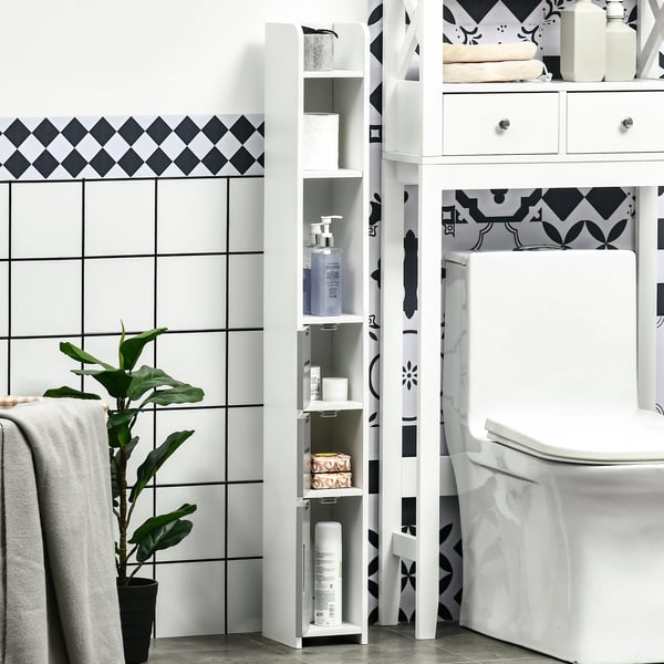 Badrumshögskåp - Förvaringsskåp - 3 Dörrar - 3 Hyllor - Fristående - 15×17×120 cm - Modern design - Vit