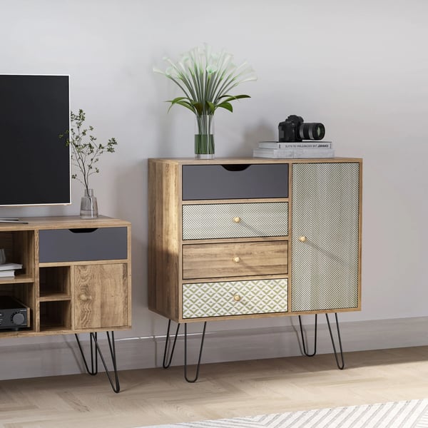 Byrå - 4 lådor - Trä - Modern marockansk stil - 79x39x86 cm - För vardagsrum - Kaffebrun