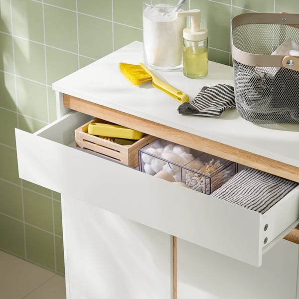 BZR79 - Kylpyhuonekaappi - Pyykkikori - Laatikko - Ovi Kippaustoiminnolla - 71×33×85 cm - Itsekoottava - Valkoinen
