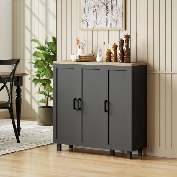 Skänk/Sideboard - Smal 3-dörrars förvaringsskåp - Justerbara hyllor - För vardagsrum/kök/hall/matsal - Svart