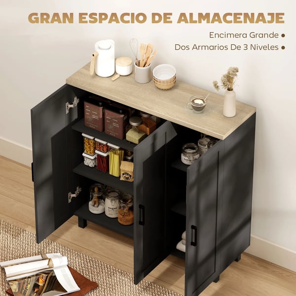 Skänk/Sideboard - Smal 3-dörrars förvaringsskåp - Justerbara hyllor - För vardagsrum/kök/hall/matsal - Svart