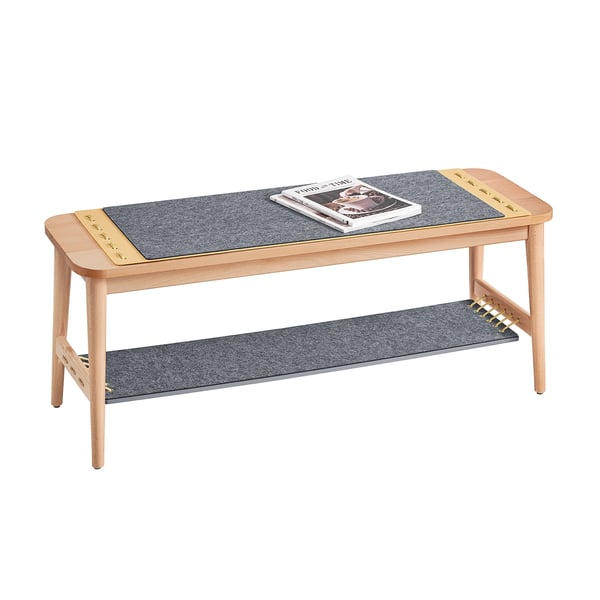 Skobænk med sæde - HFSR01-N - Opbevaring med hylder - Til entré/soveværelse - Naturbrun træ - 110×46×37 cm