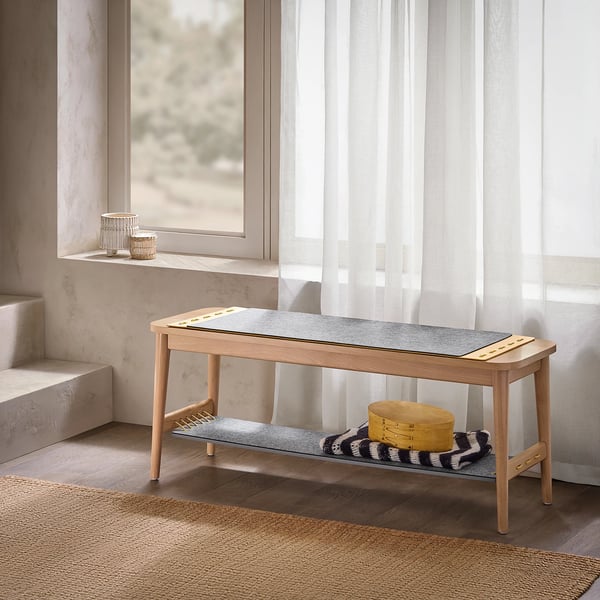 Kenkäpenkki istuimella - HFSR01-N - Säilytys hyllyillä - Eteiseen/makuuhuoneeseen - Luonnonruskea puu - 110×46×37 cm