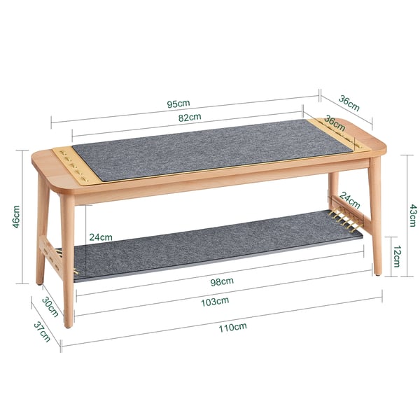 Kenkäpenkki istuimella - HFSR01-N - Säilytys hyllyillä - Eteiseen/makuuhuoneeseen - Luonnonruskea puu - 110×46×37 cm