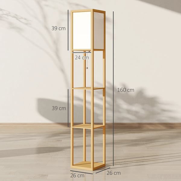 Golvlampa med förvaringshyllor - Modern trälampa - E27-sockel - AC-nätström - För vardagsrum, sovrum, kontor - Naturträ