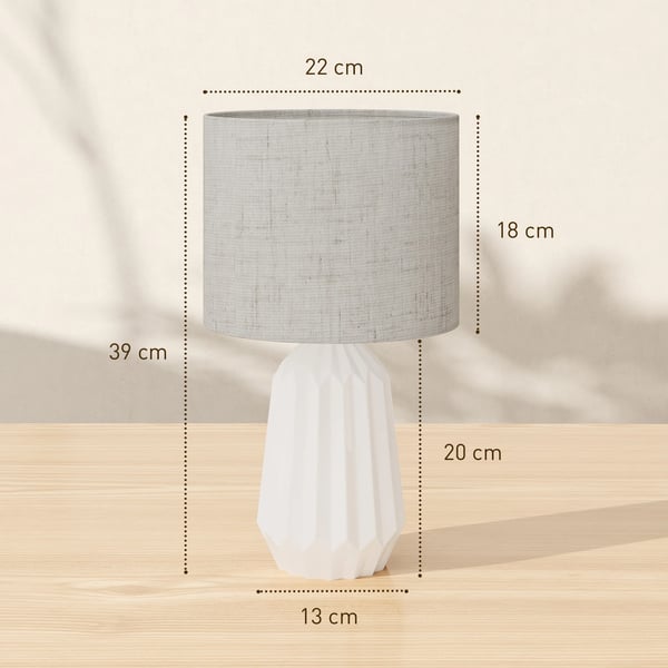 Bordslampa - Sänglampa - Keramisk Fot, Linneskärm, Strömbrytare, 220 V AC, Upp till 2000 lm - Vit/Beige
