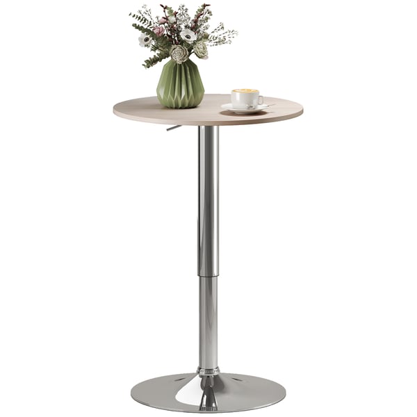 Runt barbord - Ståbord - Höjdjusterbart 67–93 cm - 360° roterbart - Bordsskiva Ø60 cm - Rund kromad metallfot - Naturträ