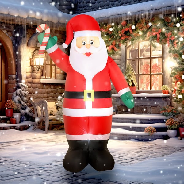 Jultomte juldekoration - Uppblåsbar figur - 240 cm - LED-belysning - Inbyggd luftpump - Inne/ute - Med käpp - Röd
