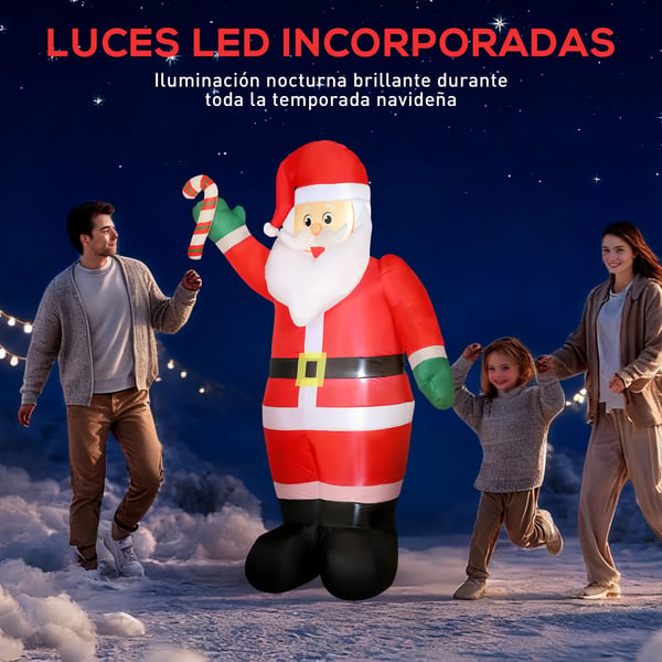 Jultomte juldekoration - Uppblåsbar figur - 240 cm - LED-belysning - Inbyggd luftpump - Inne/ute - Med käpp - Röd