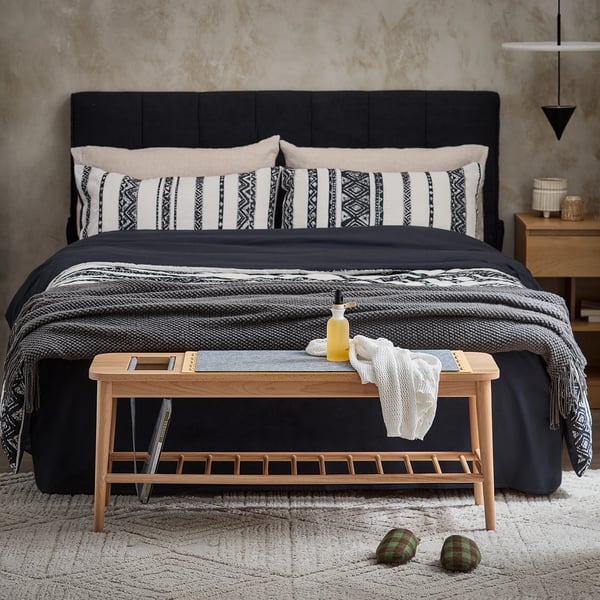 Kenkäpenkki - HFSR02-N Istuinpenkki - Säilytystilalla - Eteiseen ja sängyn jalkopäähän - Noin 110 x 44 x 37 cm - Tumman khaki