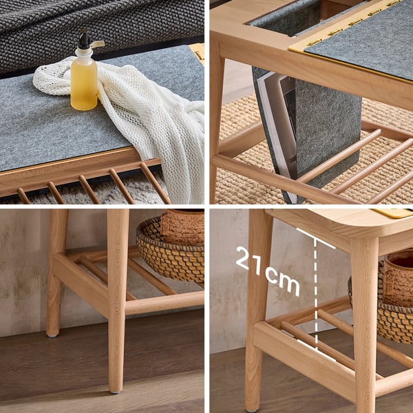 Kenkäpenkki - HFSR02-N Istuinpenkki - Säilytystilalla - Eteiseen ja sängyn jalkopäähän - Noin 110 x 44 x 37 cm - Tumman khaki