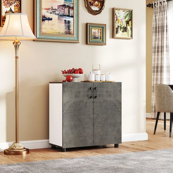 Skänk för Vardagsrum - Sideboard - 80x37x80 cm - Mjukstängande Dörrar - Hylla - Modern Minimalistisk - Ljusgrå
