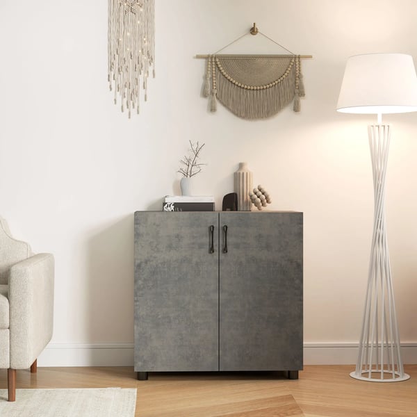 Skänk för Vardagsrum - Sideboard - 80x37x80 cm - Mjukstängande Dörrar - Hylla - Modern Minimalistisk - Ljusgrå