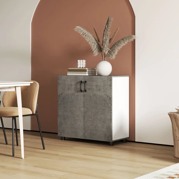 Skänk för Vardagsrum - Sideboard - 80x37x80 cm - Mjukstängande Dörrar - Hylla - Modern Minimalistisk - Ljusgrå