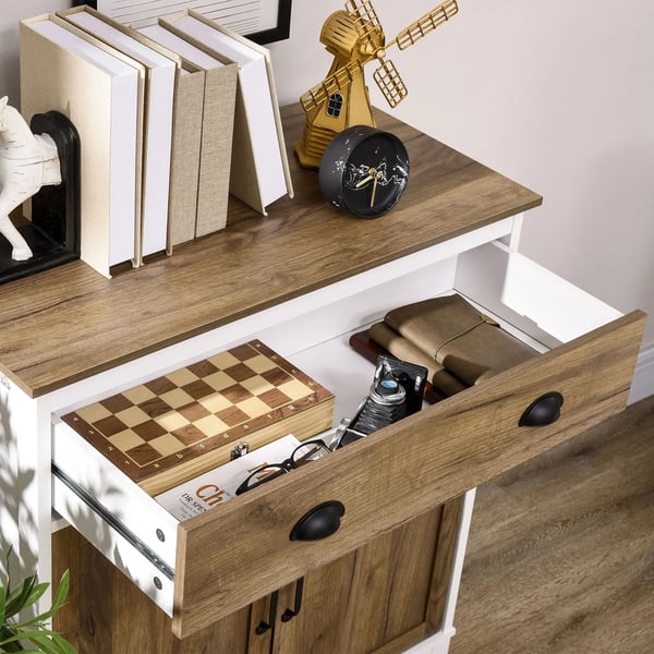 Sideboard skänk - Förvaringsskåp - 1 låda - 2 dörrar - Justerbar hylla - Trä - 78,5x39x89,4 cm - Modern lantlig stil - Kaffebrun