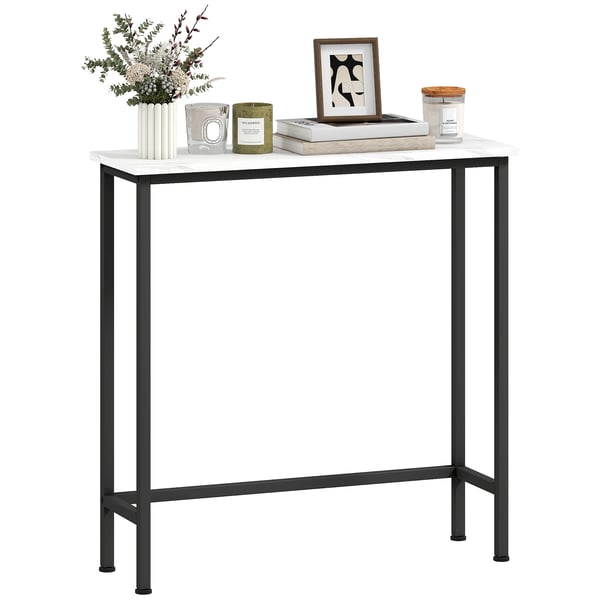 Hallbord - Konsolbord - Smalt Format - Bordsskiva i Marmorlook - Metallram - 75x24x76 cm - Vit Hallbord - Konsolbord - Smalt Format - Bordsskiva i Marmorlook - Metallram - 75x24x76 cm - Vit