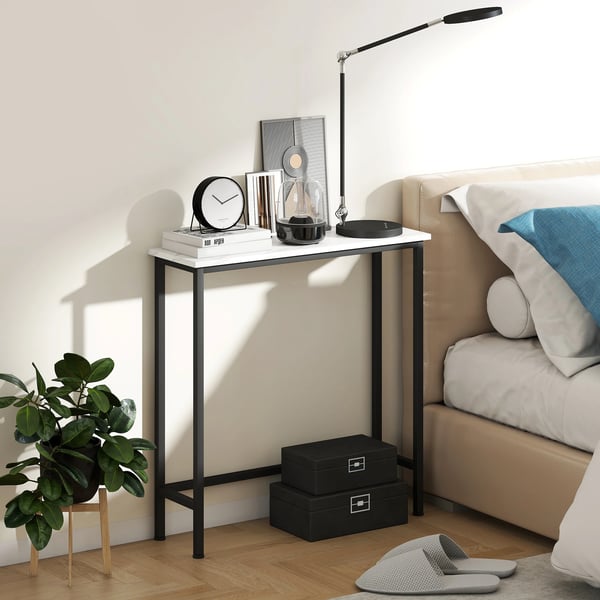 Hallbord - Konsolbord - Smalt Format - Bordsskiva i Marmorlook - Metallram - 75x24x76 cm - Vit