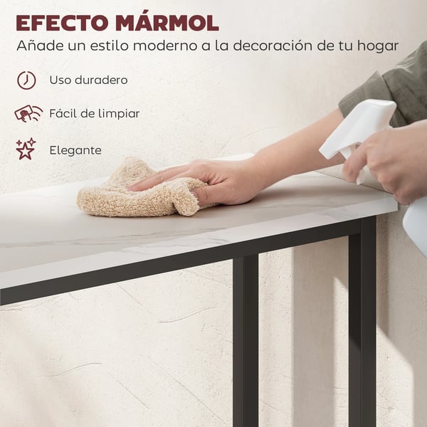 Hallbord - Konsolbord - Smalt Format - Bordsskiva i Marmorlook - Metallram - 75x24x76 cm - Vit