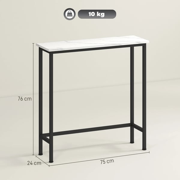 Hallbord - Konsolbord - Smalt Format - Bordsskiva i Marmorlook - Metallram - 75x24x76 cm - Vit