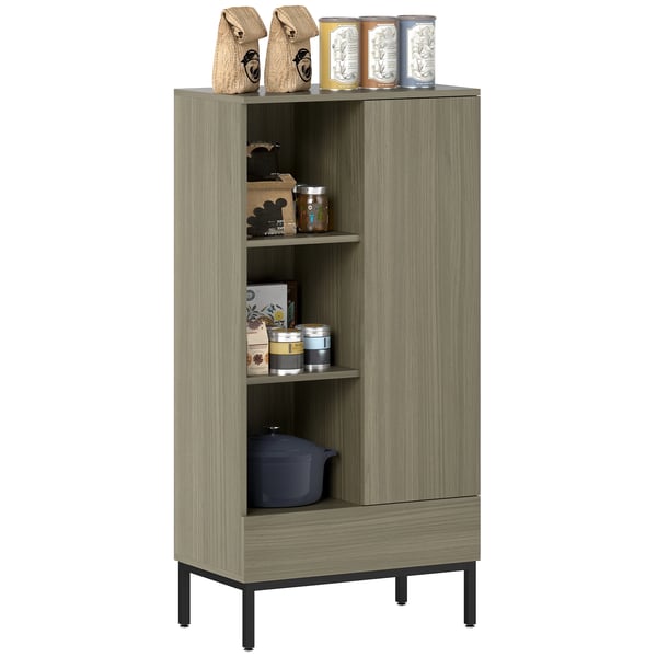 Skänk/Sideboard för vardagsrum - Förvaringsskåp - Dörr - Låda - Justerbar hylla - 3 öppna fack - 60x34x121 cm - Kaffebrun