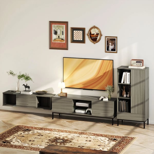 Skänk/Sideboard för vardagsrum - Förvaringsskåp - Dörr - Låda - Justerbar hylla - 3 öppna fack - 60x34x121 cm - Kaffebrun