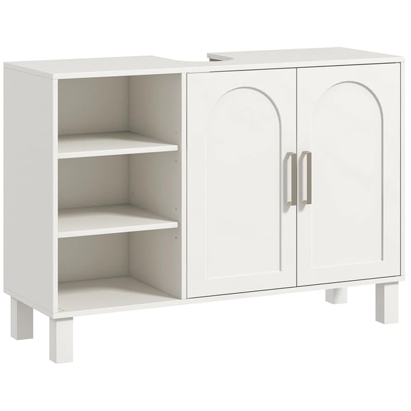 Badrumsskåp - Tvättställsunderskåp - 2 Dörrar - Justerbara Hyllor - Fristående - Modern Stil - 61–90 cm - Vit