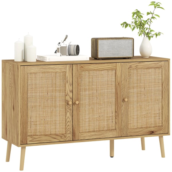 Sideboard Skänk - Vardagsrumsskåp - Rattandörrar - Justerbara Hyllor - Trä - 120x40x75 cm - Minimalistisk Modern - Beige