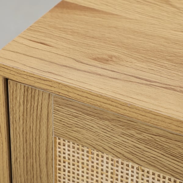 Sideboard Skänk - Vardagsrumsskåp - Rattandörrar - Justerbara Hyllor - Trä - 120x40x75 cm - Minimalistisk Modern - Beige