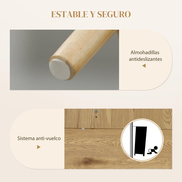 Sideboard Skänk - Vardagsrumsskåp - Rattandörrar - Justerbara Hyllor - Trä - 120x40x75 cm - Minimalistisk Modern - Beige