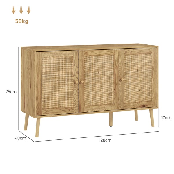 Sideboard Skänk - Vardagsrumsskåp - Rattandörrar - Justerbara Hyllor - Trä - 120x40x75 cm - Minimalistisk Modern - Beige