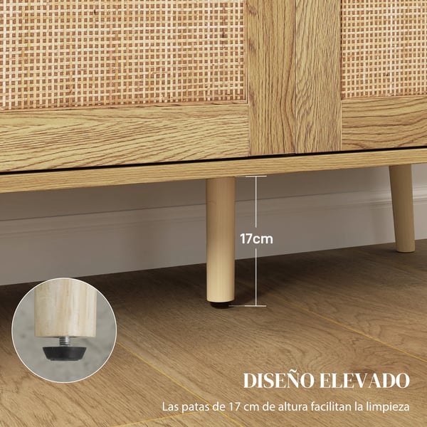 Sideboard Skänk - Vardagsrumsskåp - Rattandörrar - Justerbara Hyllor - Trä - 120x40x75 cm - Minimalistisk Modern - Beige
