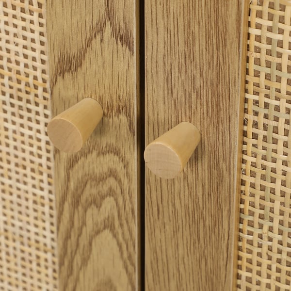 Sideboard Skänk - Vardagsrumsskåp - Rattandörrar - Justerbara Hyllor - Trä - 120x40x75 cm - Minimalistisk Modern - Beige