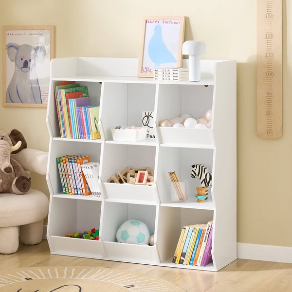 Børnebogreol - Montessori reol - 9 åbne rum - Legetøjsopbevaring - 95×105×34 cm - Elfenben