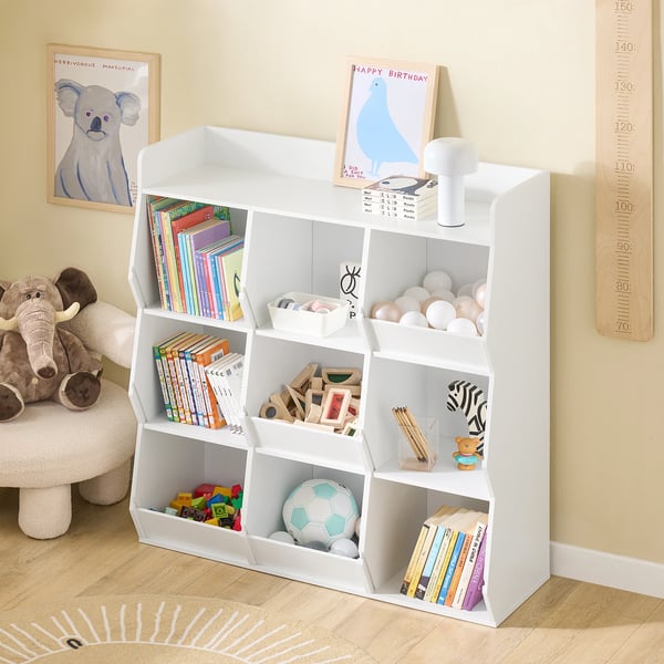 Børnebogreol - Montessori reol - 9 åbne rum - Legetøjsopbevaring - 95×105×34 cm - Elfenben
