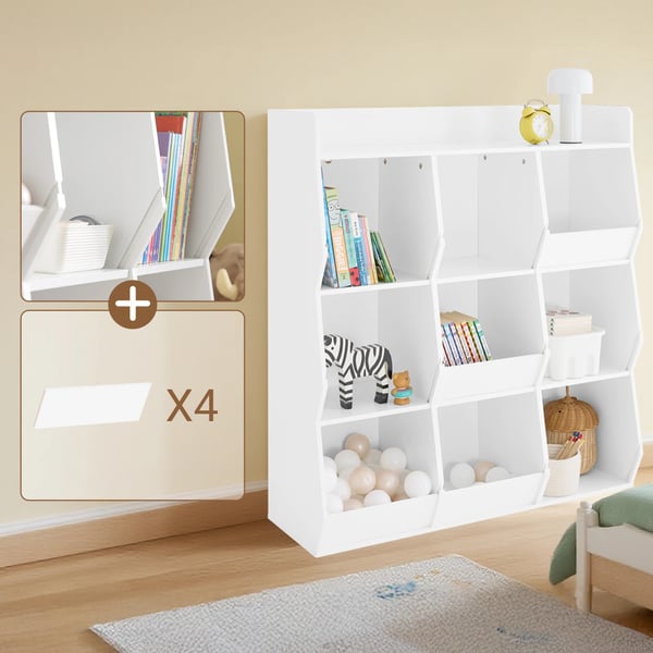 Børnebogreol - Montessori reol - 9 åbne rum - Legetøjsopbevaring - 95×105×34 cm - Elfenben