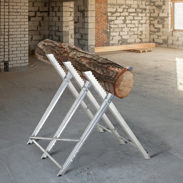 Sågbock för motorsåg - B71-034 - Fällbar - Triangulär metallram - Max belastning 100 kg - 83×83×79 cm - Silver