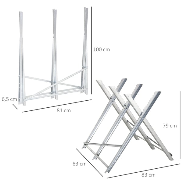 Sågbock för motorsåg - B71-034 - Fällbar - Triangulär metallram - Max belastning 100 kg - 83×83×79 cm - Silver