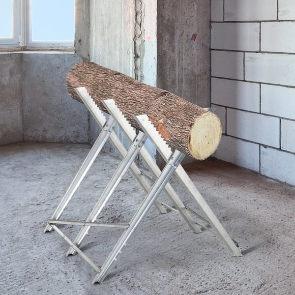 Sågbock för motorsåg - B71-034 - Fällbar - Triangulär metallram - Max belastning 100 kg - 83×83×79 cm - Silver