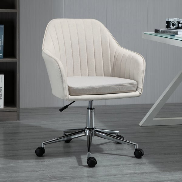 Kontorsstol - Skrivbordsstol - Ergonomisk - Höjdjusterbar - Snurrbar - Med armstöd - Med hjul - 61x59x86–96 cm - Beige