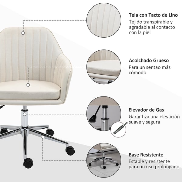 Kontorsstol - Skrivbordsstol - Ergonomisk - Höjdjusterbar - Snurrbar - Med armstöd - Med hjul - 61x59x86–96 cm - Beige
