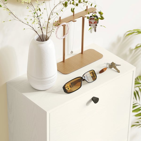 Skoskåp - 3 fällbara luckor - Justerbara hyllor - Kompakt design - 47×28×115 cm - Trä - Vit